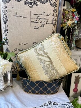 Vintage soft gold silk accent pillow beads tassels